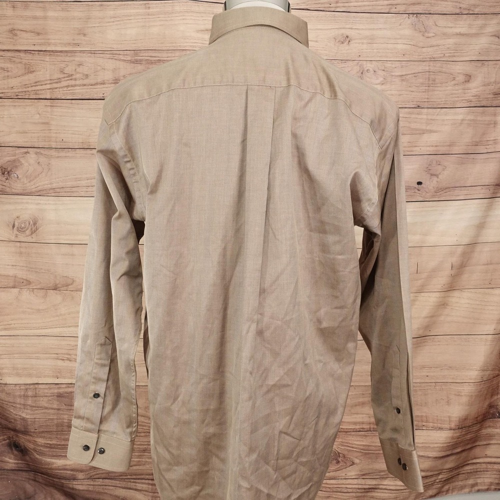 Jos. A. Bank Shirt Mens M Beige Herringbone Long Sleeve Button-Up Cotton Pocket - Picture 4 of 7